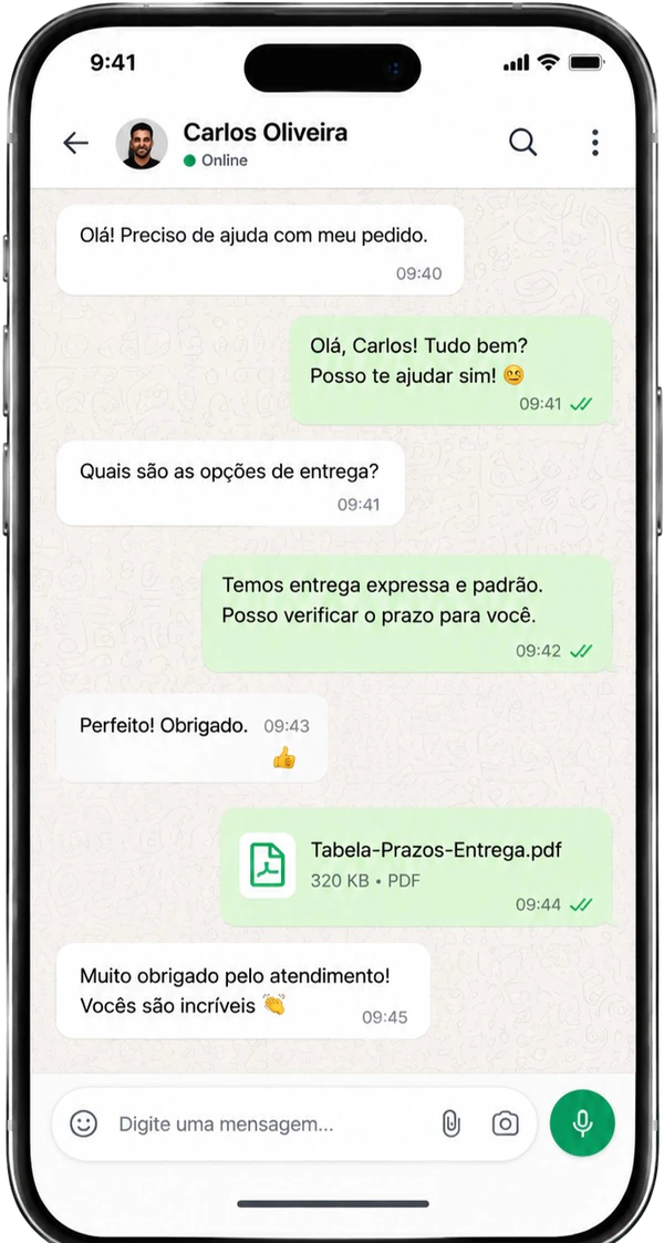 Conversa aberta no app com um cliente